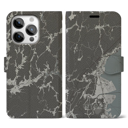 【大竹（広島県）】地図柄iPhoneケース（手帳タイプ）モノトーン・iPhone 14 Pro 用