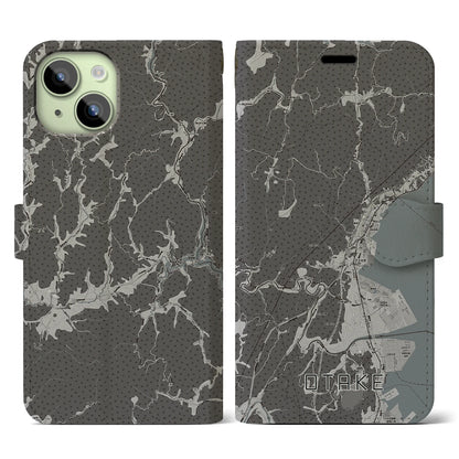 【大竹（広島県）】地図柄iPhoneケース（手帳タイプ）モノトーン・iPhone 15 用