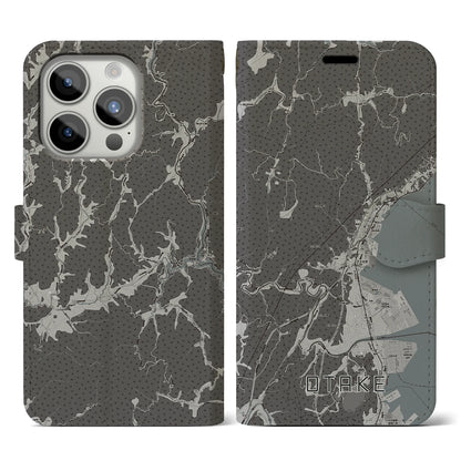 【大竹（広島県）】地図柄iPhoneケース（手帳タイプ）モノトーン・iPhone 15 Pro 用