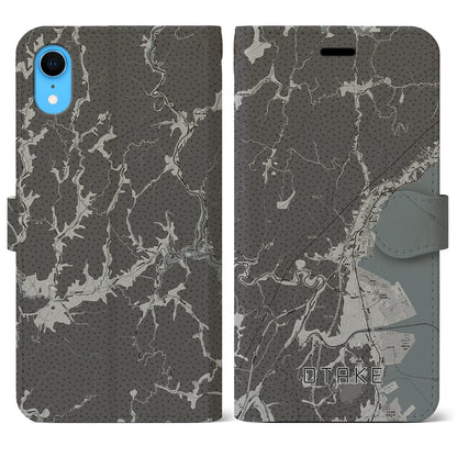 【大竹（広島県）】地図柄iPhoneケース（手帳タイプ）モノトーン・iPhone XR 用