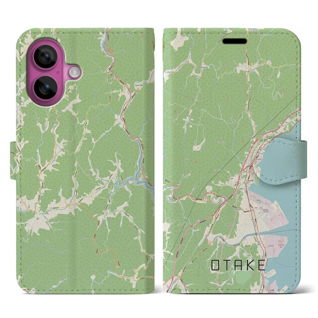 【大竹（広島県）】地図柄iPhoneケース（手帳タイプ）ナチュラル・iPhone 16 Pro 用