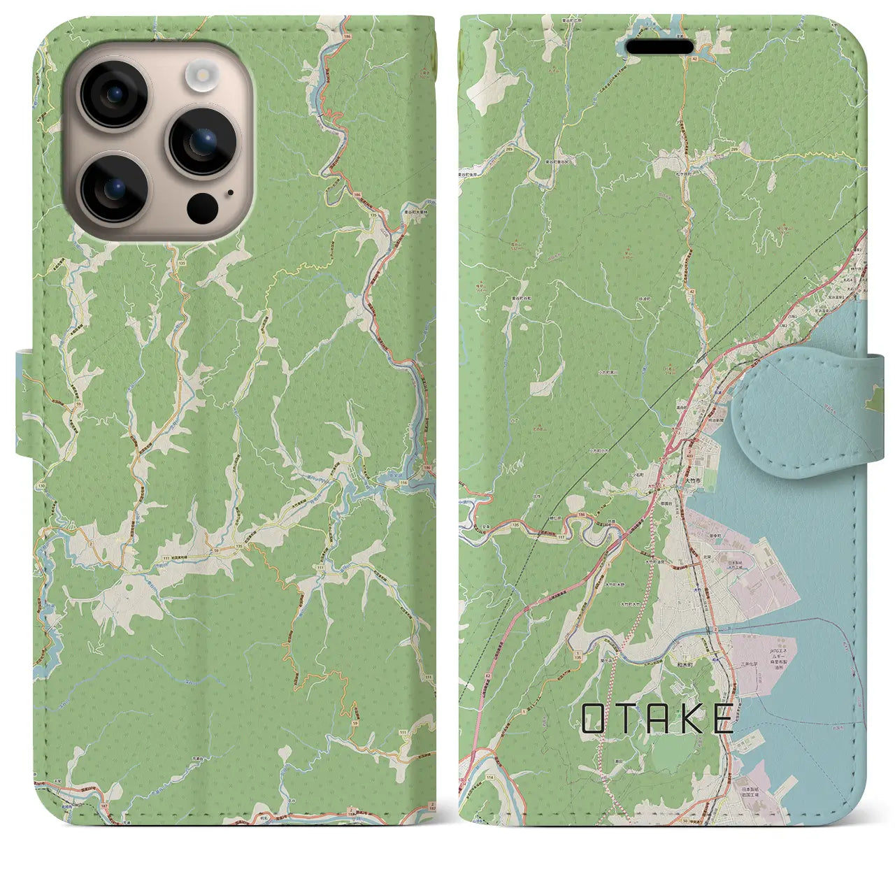 【大竹（広島県）】地図柄iPhoneケース（手帳タイプ）ナチュラル・iPhone 16 Plus 用