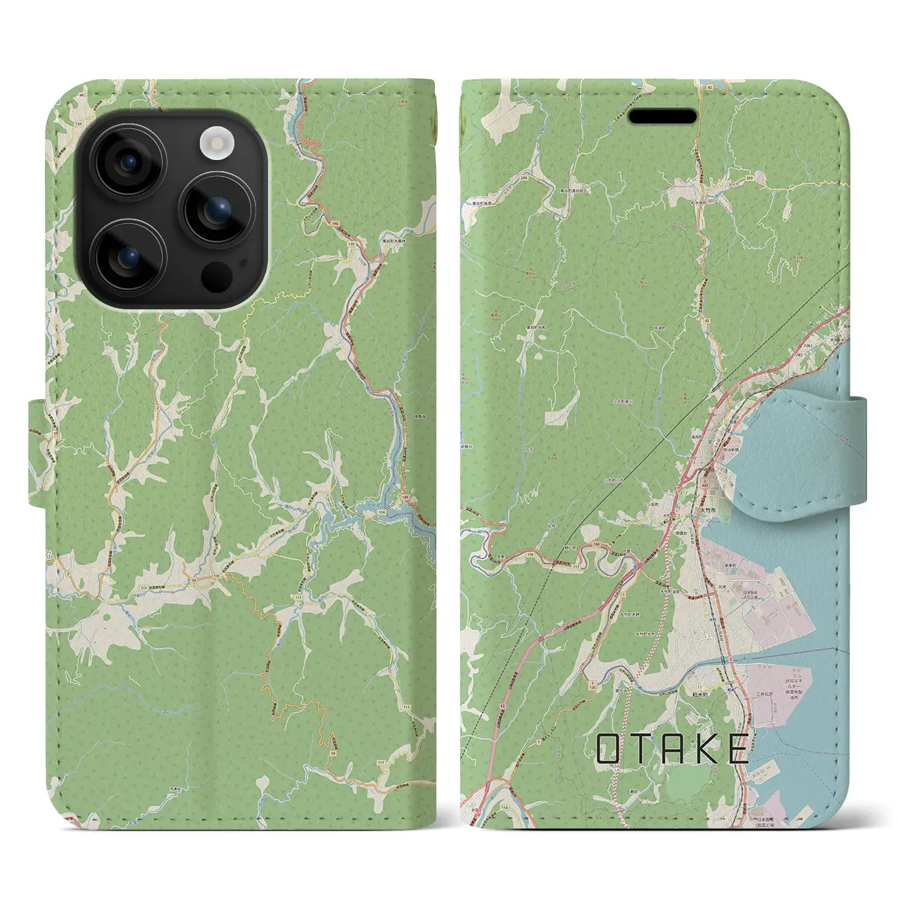 【大竹（広島県）】地図柄iPhoneケース（手帳タイプ）ナチュラル・iPhone 16 用