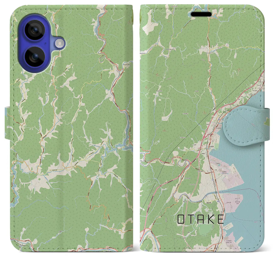 【大竹（広島県）】地図柄iPhoneケース（手帳タイプ）ナチュラル・iPhone 16 Pro Max 用