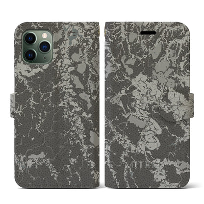 【大多喜（千葉県）】地図柄iPhoneケース（手帳タイプ）モノトーン・iPhone 11 Pro 用