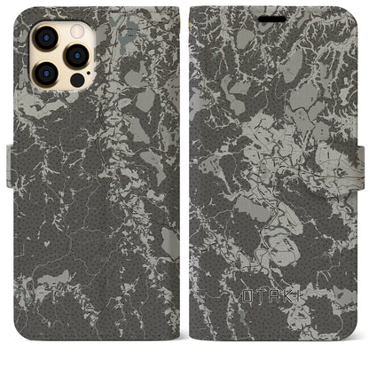 【大多喜（千葉県）】地図柄iPhoneケース（手帳タイプ）モノトーン・iPhone 12 Pro Max 用