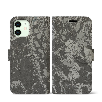 【大多喜（千葉県）】地図柄iPhoneケース（手帳タイプ）モノトーン・iPhone 12 mini 用