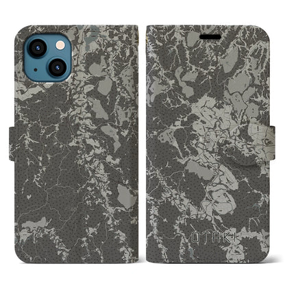 【大多喜（千葉県）】地図柄iPhoneケース（手帳タイプ）モノトーン・iPhone 13 用