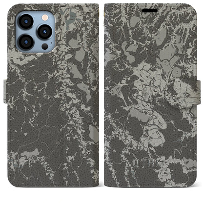 【大多喜（千葉県）】地図柄iPhoneケース（手帳タイプ）モノトーン・iPhone 13 Pro Max 用