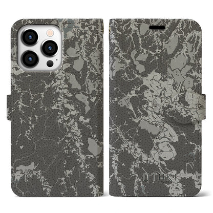 【大多喜（千葉県）】地図柄iPhoneケース（手帳タイプ）モノトーン・iPhone 13 Pro 用