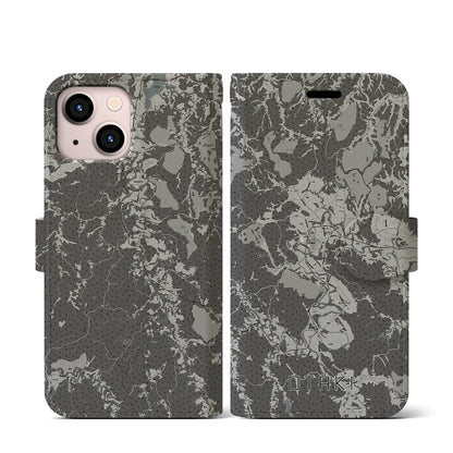 【大多喜（千葉県）】地図柄iPhoneケース（手帳タイプ）モノトーン・iPhone 13 mini 用