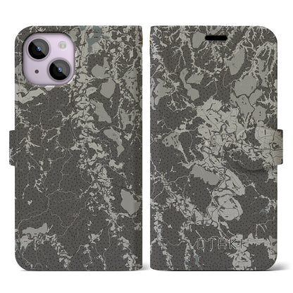 【大多喜（千葉県）】地図柄iPhoneケース（手帳タイプ）モノトーン・iPhone 14 用