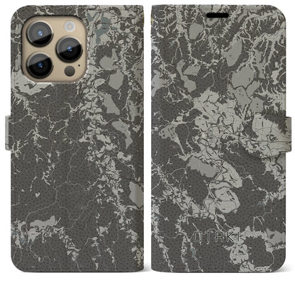 【大多喜（千葉県）】地図柄iPhoneケース（手帳タイプ）モノトーン・iPhone 14 Pro Max 用