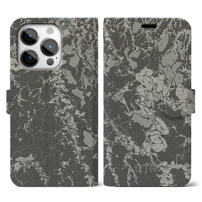 【大多喜（千葉県）】地図柄iPhoneケース（手帳タイプ）モノトーン・iPhone 14 Pro 用