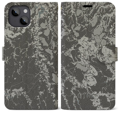 【大多喜（千葉県）】地図柄iPhoneケース（手帳タイプ）モノトーン・iPhone 14 Plus 用