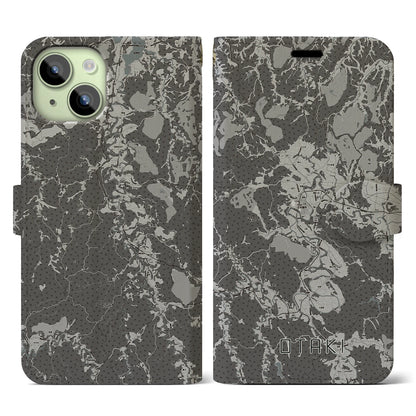 【大多喜（千葉県）】地図柄iPhoneケース（手帳タイプ）モノトーン・iPhone 15 用