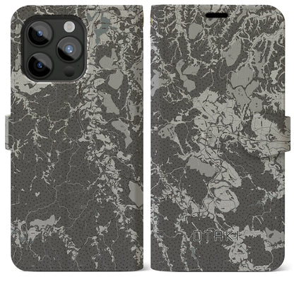 【大多喜（千葉県）】地図柄iPhoneケース（手帳タイプ）モノトーン・iPhone 15 Pro Max 用