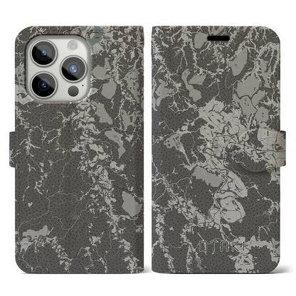 【大多喜（千葉県）】地図柄iPhoneケース（手帳タイプ）モノトーン・iPhone 15 Pro 用