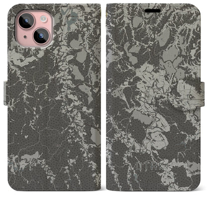 【大多喜（千葉県）】地図柄iPhoneケース（手帳タイプ）モノトーン・iPhone 15 Plus 用