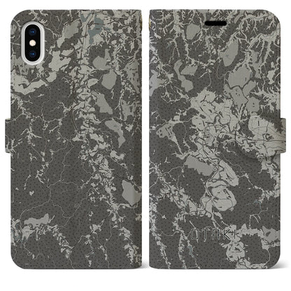 【大多喜（千葉県）】地図柄iPhoneケース（手帳タイプ）モノトーン・iPhone XS Max 用