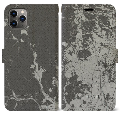 【大玉（福島県）】地図柄iPhoneケース（手帳タイプ）モノトーン・iPhone 11 Pro Max 用