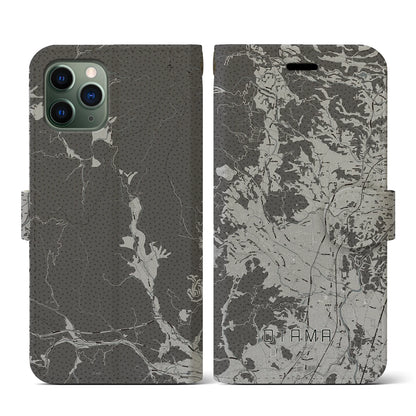 【大玉（福島県）】地図柄iPhoneケース（手帳タイプ）モノトーン・iPhone 11 Pro 用