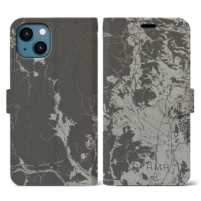 【大玉（福島県）】地図柄iPhoneケース（手帳タイプ）モノトーン・iPhone 13 用