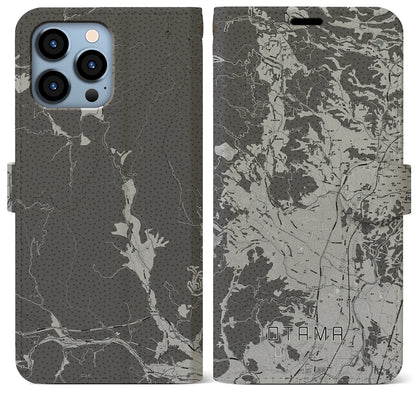 【大玉（福島県）】地図柄iPhoneケース（手帳タイプ）モノトーン・iPhone 13 Pro Max 用