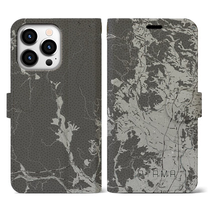 【大玉（福島県）】地図柄iPhoneケース（手帳タイプ）モノトーン・iPhone 13 Pro 用