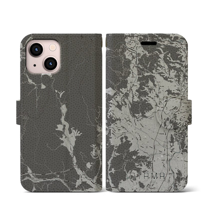 【大玉（福島県）】地図柄iPhoneケース（手帳タイプ）モノトーン・iPhone 13 mini 用