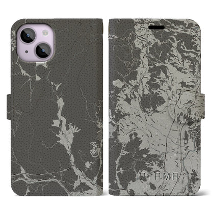 【大玉（福島県）】地図柄iPhoneケース（手帳タイプ）モノトーン・iPhone 14 用