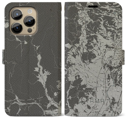 【大玉（福島県）】地図柄iPhoneケース（手帳タイプ）モノトーン・iPhone 14 Pro Max 用