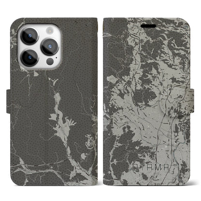 【大玉（福島県）】地図柄iPhoneケース（手帳タイプ）モノトーン・iPhone 14 Pro 用