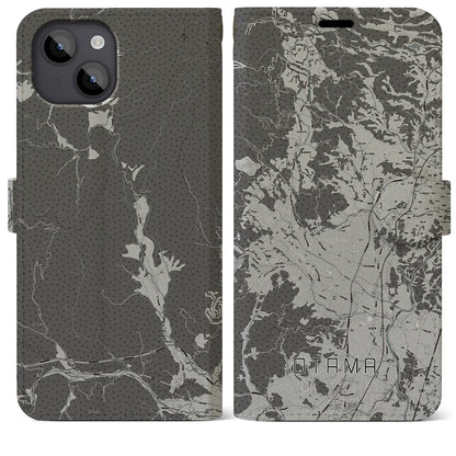 【大玉（福島県）】地図柄iPhoneケース（手帳タイプ）モノトーン・iPhone 14 Plus 用