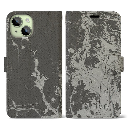【大玉（福島県）】地図柄iPhoneケース（手帳タイプ）モノトーン・iPhone 15 用