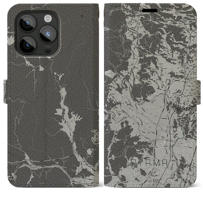 【大玉（福島県）】地図柄iPhoneケース（手帳タイプ）モノトーン・iPhone 15 Pro Max 用