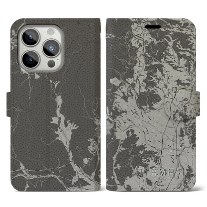 【大玉（福島県）】地図柄iPhoneケース（手帳タイプ）モノトーン・iPhone 15 Pro 用