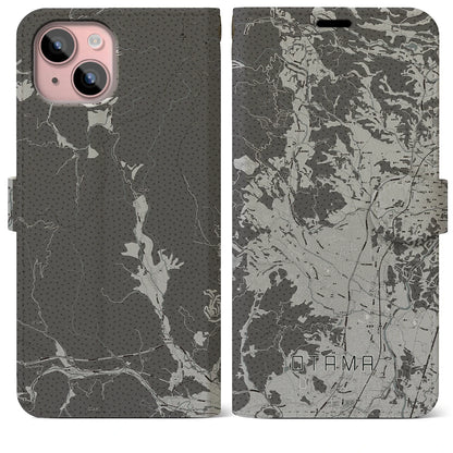 【大玉（福島県）】地図柄iPhoneケース（手帳タイプ）モノトーン・iPhone 15 Plus 用