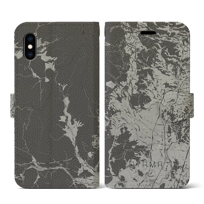 【大玉（福島県）】地図柄iPhoneケース（手帳タイプ）モノトーン・iPhone XS / X 用