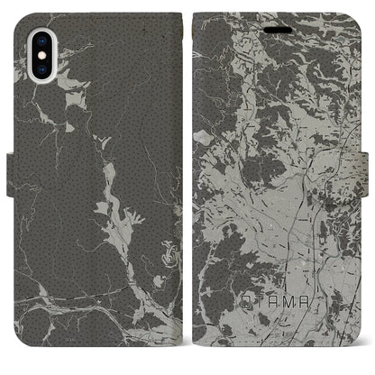 【大玉（福島県）】地図柄iPhoneケース（手帳タイプ）モノトーン・iPhone XS Max 用