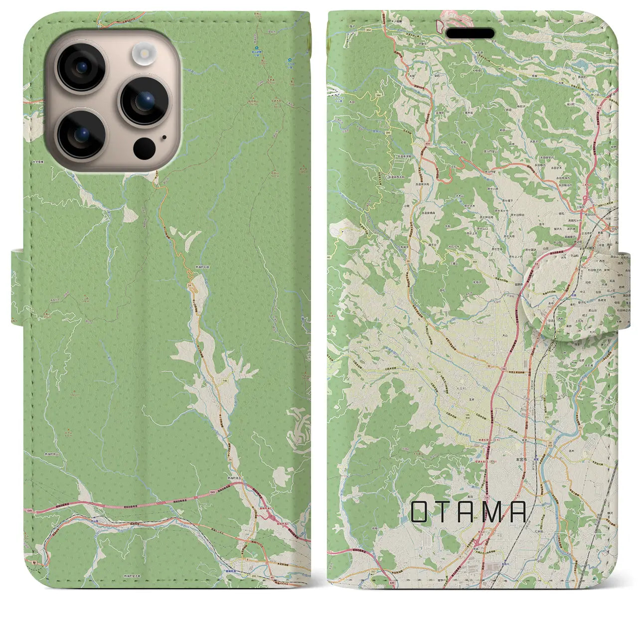 【大玉（福島県）】地図柄iPhoneケース（手帳タイプ）ナチュラル・iPhone 16 Plus 用