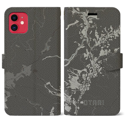 【小谷（長野県）】地図柄iPhoneケース（手帳タイプ）モノトーン・iPhone 11 用