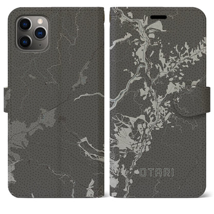 【小谷（長野県）】地図柄iPhoneケース（手帳タイプ）モノトーン・iPhone 11 Pro Max 用