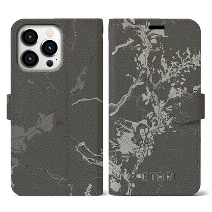 【小谷（長野県）】地図柄iPhoneケース（手帳タイプ）モノトーン・iPhone 13 Pro 用