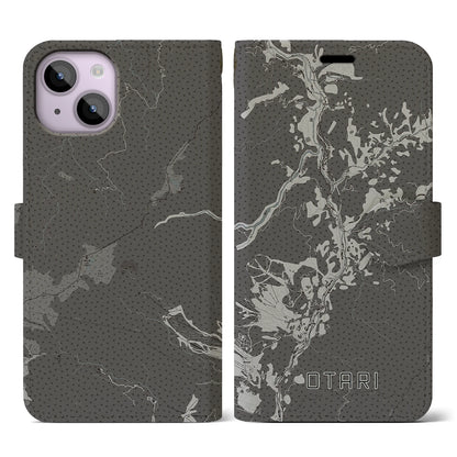 【小谷（長野県）】地図柄iPhoneケース（手帳タイプ）モノトーン・iPhone 14 用