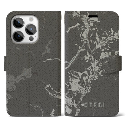 【小谷（長野県）】地図柄iPhoneケース（手帳タイプ）モノトーン・iPhone 14 Pro 用