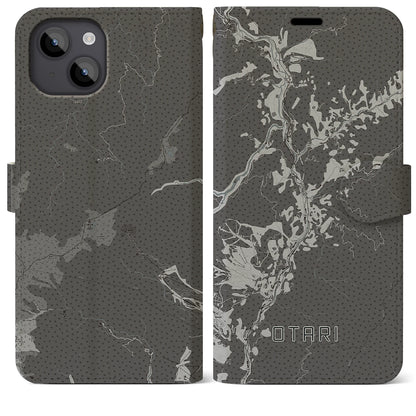 【小谷（長野県）】地図柄iPhoneケース（手帳タイプ）モノトーン・iPhone 14 Plus 用