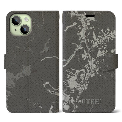 【小谷（長野県）】地図柄iPhoneケース（手帳タイプ）モノトーン・iPhone 15 用