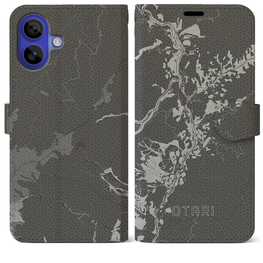 【小谷(長野県)】地図柄iPhoneケース(手帳タイプ)モノトーン・iPhone 16 Pro Max 用