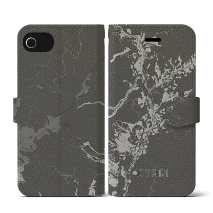 【小谷（長野県）】地図柄iPhoneケース（手帳タイプ）モノトーン・iPhone SE（第3 / 第2世代） / 8 / 7 / 6s / 6 用